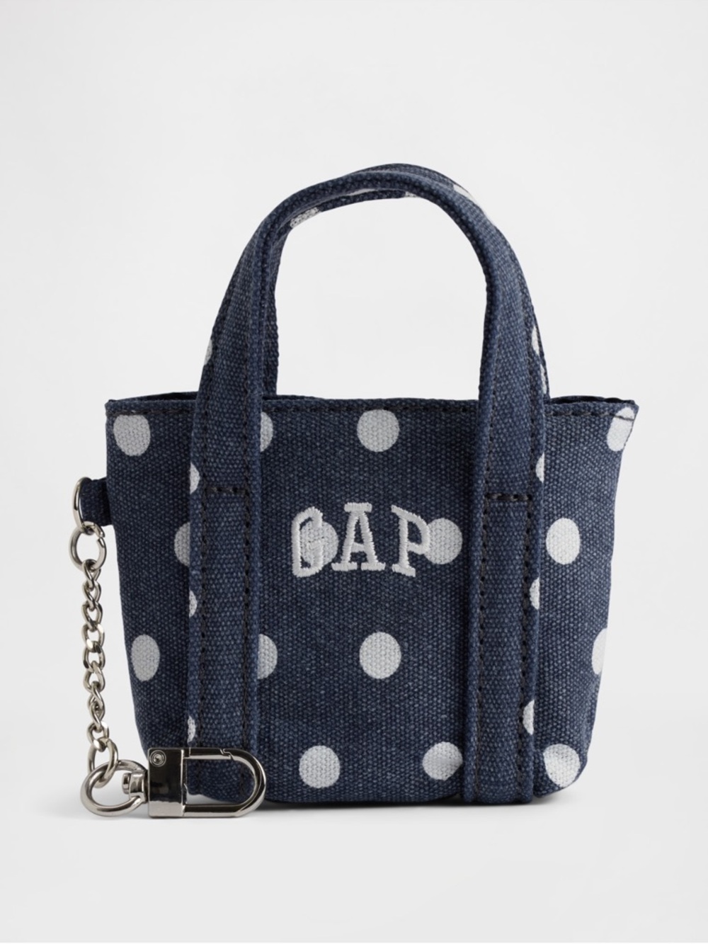 GAP Navy Canvas Polka Dot Mini Tote Keychain